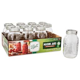Ball Mason Jars and Lids - 32 oz, Regular Mouth, one jar in front of packaging