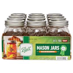 Ball Mason Jars and Lids - 16 oz, Regular Mouth, Pkg of 12, in packaging