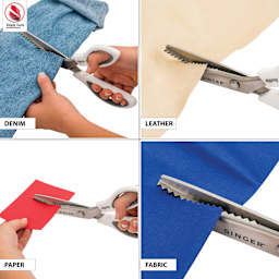 Singer Pinking Shears, in hand cutting different materials