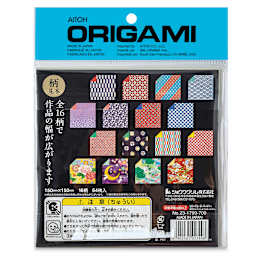 Aitoh Washi Chiyogami Paper - Geo Kimono, 5-7/8" x 5-7/8", 64 Sheets (Back of packaging)