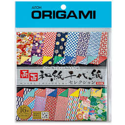 Aitoh Washi Chiyogami Paper - Geo Kimono, 5-7/8" x 5-7/8", 64 Sheets (Front of packaging)