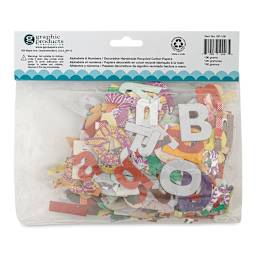 Black Ink Decorative Paper Alphabets and Numbers Pack - 100 grams (Back of packaging)