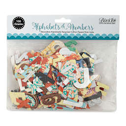 Black Ink Decorative Paper Alphabets and Numbers Pack - 100 grams (Front of packaging)
