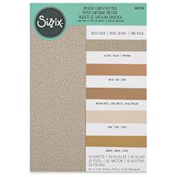 Sizzix Surfacez Opulent Cardstock - Rose Gold, Package of 50 Sheets, 8"W x 11-1/2"L, 250 gsm (Front of packaging)