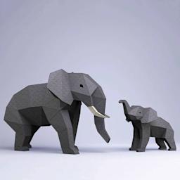 Papercraft World 3D Papercraft Model DIY Kit - Elephants, facing each other