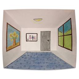 Roylco Perfect Perspective Rooms Dimensional Sheet (drawing with a window, door, rug, and photo on the wall)