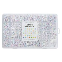 Jewelry Made By Me Letter Bead Box - Pkg of 1,600, White Beads, Assorted Letters with closed lid