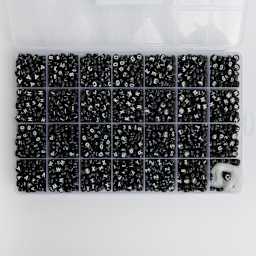 Jewelry Made By Me Letter Bead Box - Pkg of 1,600, Black Beads, White Letters