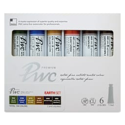 PWC Extra Fine Professional Watercolor - Set of 6, Earth Colors, 7.5 ml tubes, front of packaging