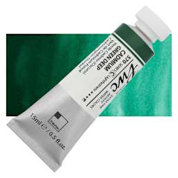 PWC Extra Fine Professional Watercolor - Cadmium Green Deep, 15 ml, Tube and swatch