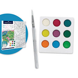 Faber-Castell Creative Studio Watercolor Paint by Numbers Set - Tropical (Kit shown with brush and watercolor paints)