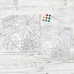 Faber-Castell Creative Studio Watercolor Paint by Numbers Set - Tropical (Paint pages shown with watercolor paints)