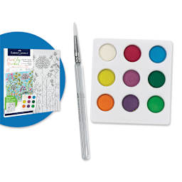 Faber-Castell Creative Studio Watercolor Paint By Numbers Set - Farm House (Kit shown with brush and watercolor paints)