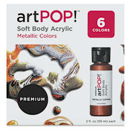 artPOP! Soft Body Acrylic Paint Sets - Set of 6, Metallic Colors, 2 oz bottles (Front of packaging)