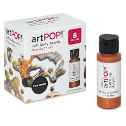 artPOP! Soft Body Acrylic Paint Sets - Set of 6, Metallic Colors, 2 oz bottles (Metallic copper bottle next to package)