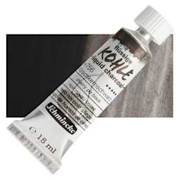 Schmincke Liquid Charcoal - Cherry Pit Black, 15 ml Tube and swatch