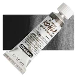 Schmincke Liquid Charcoal - Peach Stone Black, 15 ml Tube and swatch