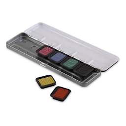 Finetec Premium Watercolor Pans Set - High Chroma, Set of 6 (Paint pan set with two paint pans popped out)