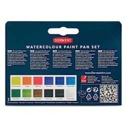 Derwent Watercolor Half Pan Paint - Set of 12, Assorted back of package