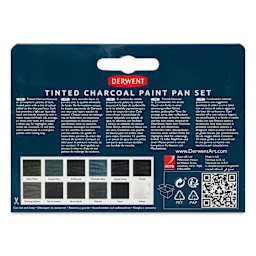 Derwent Tinted Charcoal Paint Pan Set - Set of 12, Assorted Colors back of package