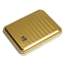 The gold painted metal case that contains the Schmincke Horadam Aquarell Watercolor Set of 6, Golds, Half Pans