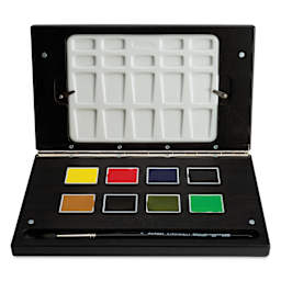 Schmincke Horadam Aquarell Watercolor Pans - Set of 8 with Brush, Assorted Colors, XL Pans