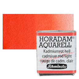 Schmincke Horadam Aquarell Artist Watercolor - Cadmium Red Light, Half Pan and swatch