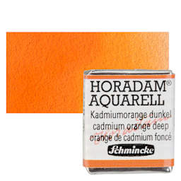 Schmincke Horadam Aquarell Watercolor - Cadmium Orange Deep, Half Pan and swatch