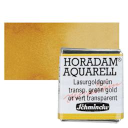Schmincke Horadam Aquarell Watercolor - Transparent Green Gold, Half Pan and swatch