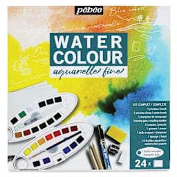 Pebeo Fine Watercolor Half Pan Set - Complete Set of 24, Oval Plastic Case (Front of package)