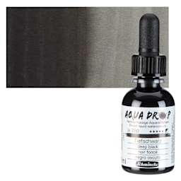 Schmincke Aqua Drop Watercolor - Deep Black, 30 ml bottle and swatch