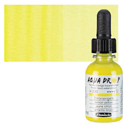 Schmincke Aqua Drop Watercolor - Lemon Yellow, 30 ml bottle and swatch
