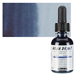 Schmincke Aqua Drop Watercolor - Indigo Blue, 30 ml bottle and swatch