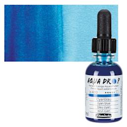 Schmincke Aqua Drop Watercolor - Cyan Blue, 30 ml bottle and swatch