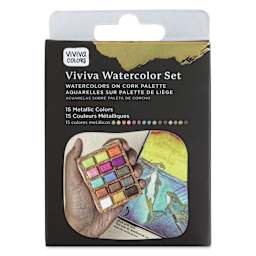 Viviva Watercolor Paint Pan Set - Metallic, Set of 15 front of box