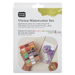 Viviva Watercolor Paint Pan Set - Deluxe, Set of 24 front of package