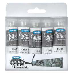 Derivan Rewettable Liquid Pencil Tubes Set - Set of 5, 12 ml Tubes, front of packaging