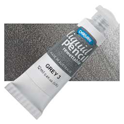 Derivan Rewettable Liquid Pencil Tube - Grey #3, 12 ml, bottle with swatch