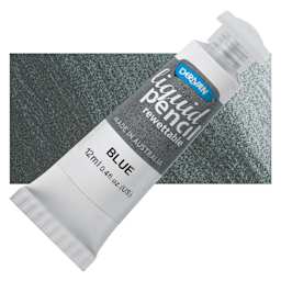 Derivan Rewettable Liquid Pencil Tube - Blue, 12 ml, bottle with swatch
