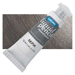 Derivan Rewettable Liquid Pencil Tube - Sepia, 12 ml, bottle with swatch