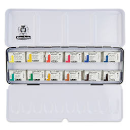 Schmincke Akademie Aquarell Watercolor Pans - Set of 12, Metal Case, Full Pans