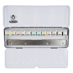 Schmincke Akademie Aquarell Watercolor Pans - Set of 12, Long Metal Case, Half Pans