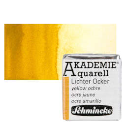 Schmincke Akademie Aquarell Watercolor Pan - Yellow Ochre, Half Pan and swatch