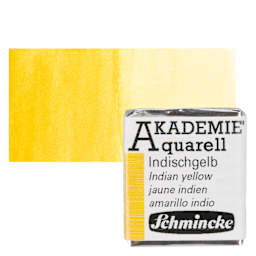 Schmincke Akademie Aquarell Watercolor Pan - Indian Yellow, Half Pan and swatch