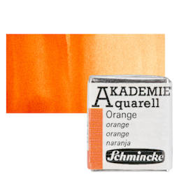 Schmincke Akademie Aquarell Watercolor Pan - Orange, Half Pan and swatch