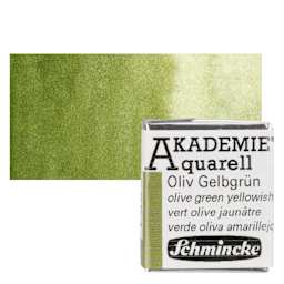 Schmincke Akademie Aquarell Watercolor Pan - Olive Green Yellowish, Half Pan and swatch