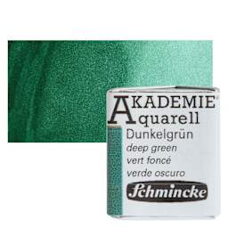 Schmincke Akademie Aquarell Watercolor Pan - Deep Green, Half Pan and swatch