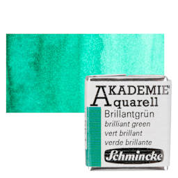 Schmincke Akademie Aquarell Watercolor Pan - Brilliant Green, Half Pan and swatch
