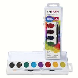 artPOP! Oval Watercolor Pan Set - Set of 8, Assorted Colors, open and closed set