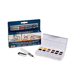 Derwent Line and Wash Paint Pan Set - Set of 12, Assorted Colors, set contents with packaging